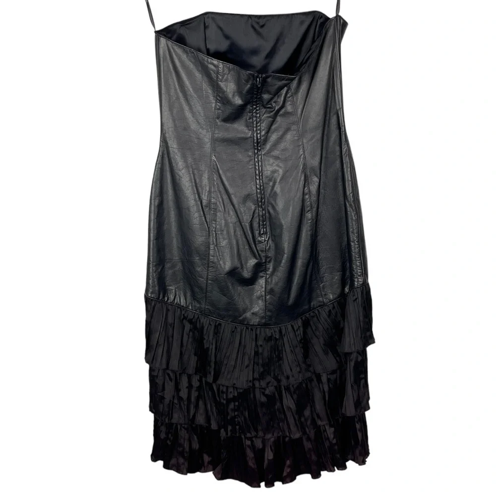 VINTAGE 80S SAMIR ANTONIO RUSPOLI LEATHER STRAPLESS RUFFLE PARTY COCKTAIL DRESS